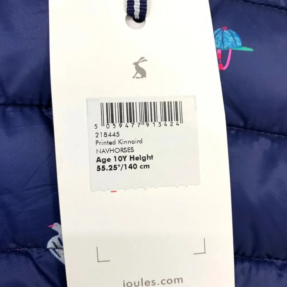 Joules Right As Rain Collection Girls Sz 10 Rain Jacket Blue Horses Packable NEW